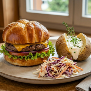 Cheeseburger mit Baked Potato
